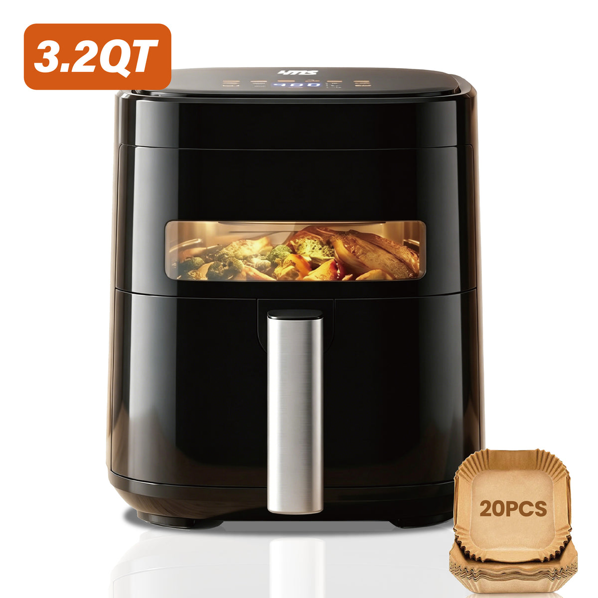 3.2QT Visible Window Air Fryer, 1200W Compact Small Air Fryer for Singles, Perfect for Apartment Dorm Countertop Use