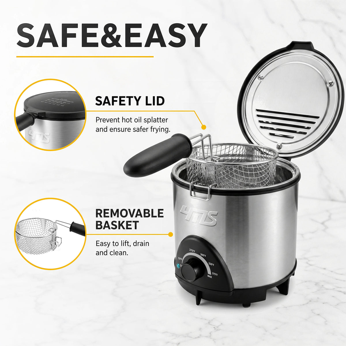 YMS 1.5QT Small Deep Fryer with Basket, 700W Mini Electric Fryer Pot for 1-2 People. Stainless Steel, Adjustable Temperature Control, Nonstick Pot & Splatter-Proof Lid. Space-Saving Compact Countertop, kitchen accessories, toaster oven, deep fryer