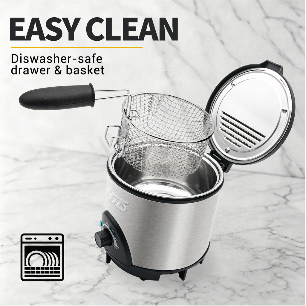 YMS 1.5QT Small Deep Fryer with Basket, 700W Mini Electric Fryer Pot for 1-2 People. Stainless Steel, Adjustable Temperature Control, Nonstick Pot & Splatter-Proof Lid. Space-Saving Compact Countertop, kitchen accessories, toaster oven, deep fryer