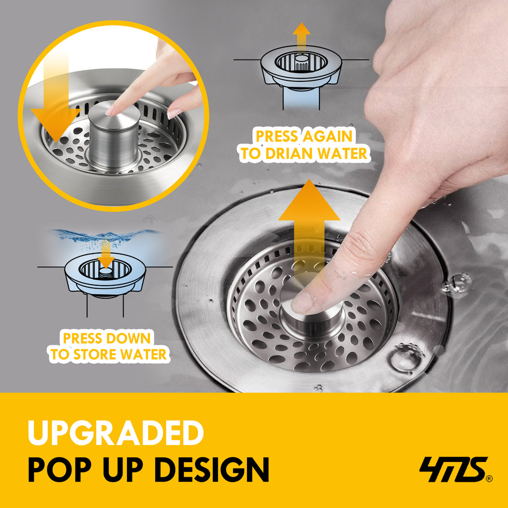 5-in-1 Stainless Steel Sink Aid, Kitchen Sink Drain Strainer Food Catcher, Popup Kitchen Sink Stopper & Odor Filter, Kitchen Sink Strainer Accessories with Drain Basket