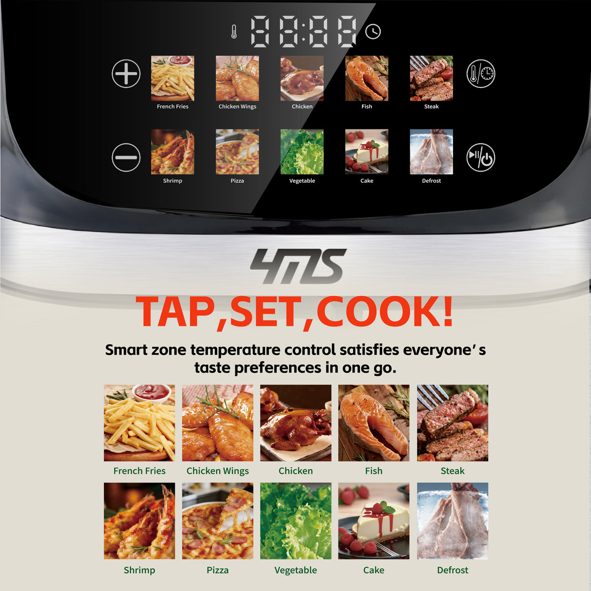 YMS 9L Air Fryer With Smart Touch Screen, Color Icons & Viewable Window, 10 Preset Recipes & Manual Adjustments, Dishwasher-safe Basket, Family & Party Size, Multifunctional Toaster Oven