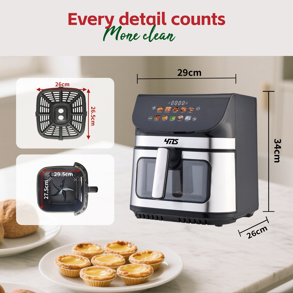 YMS 9L Air Fryer With Smart Touch Screen, Color Icons & Viewable Window, 10 Preset Recipes & Manual Adjustments, Dishwasher-safe Basket, Family & Party Size, Multifunctional Toaster Oven