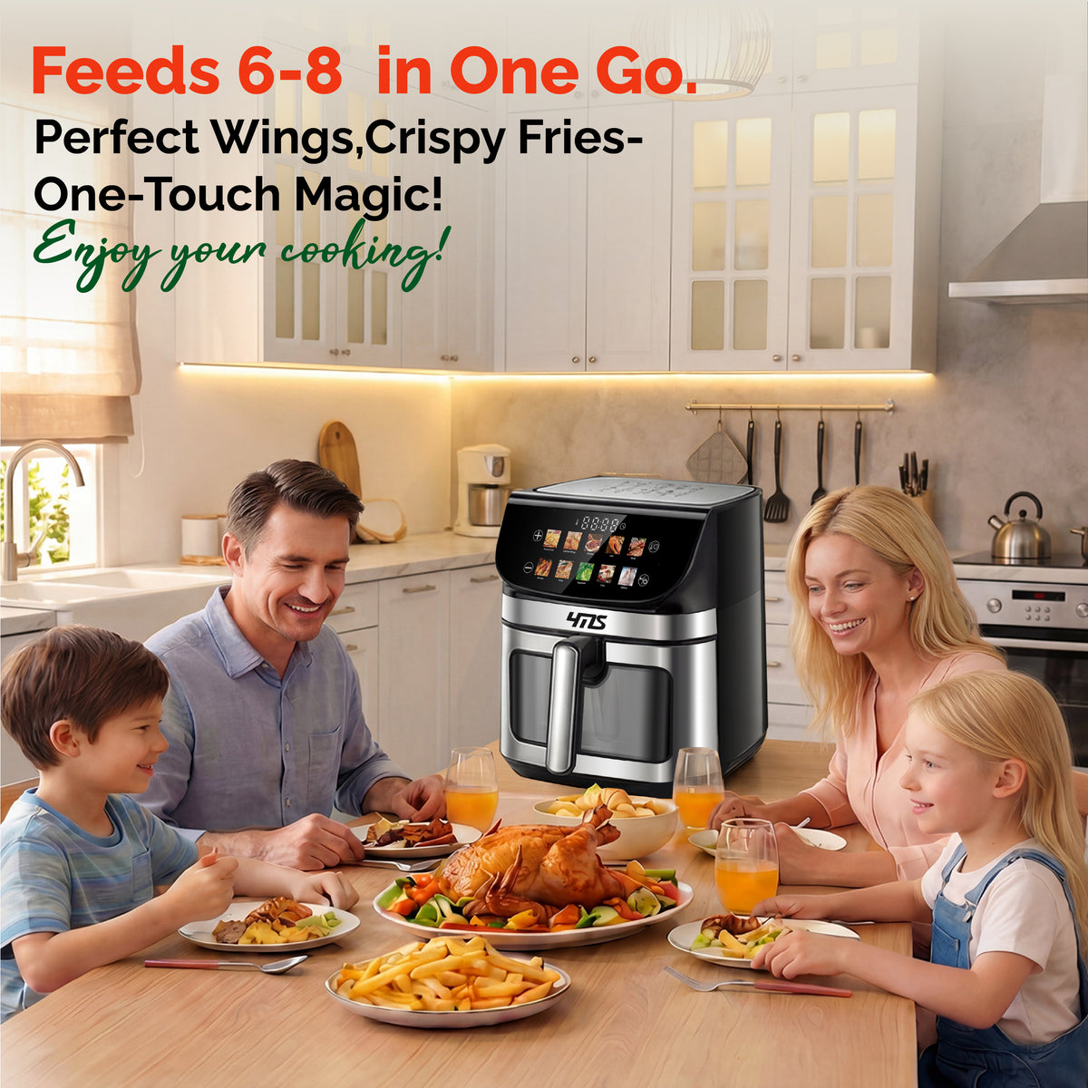 YMS 9L Air Fryer With Smart Touch Screen, Color Icons & Viewable Window, 10 Preset Recipes & Manual Adjustments, Dishwasher-safe Basket, Family & Party Size, Multifunctional Toaster Oven